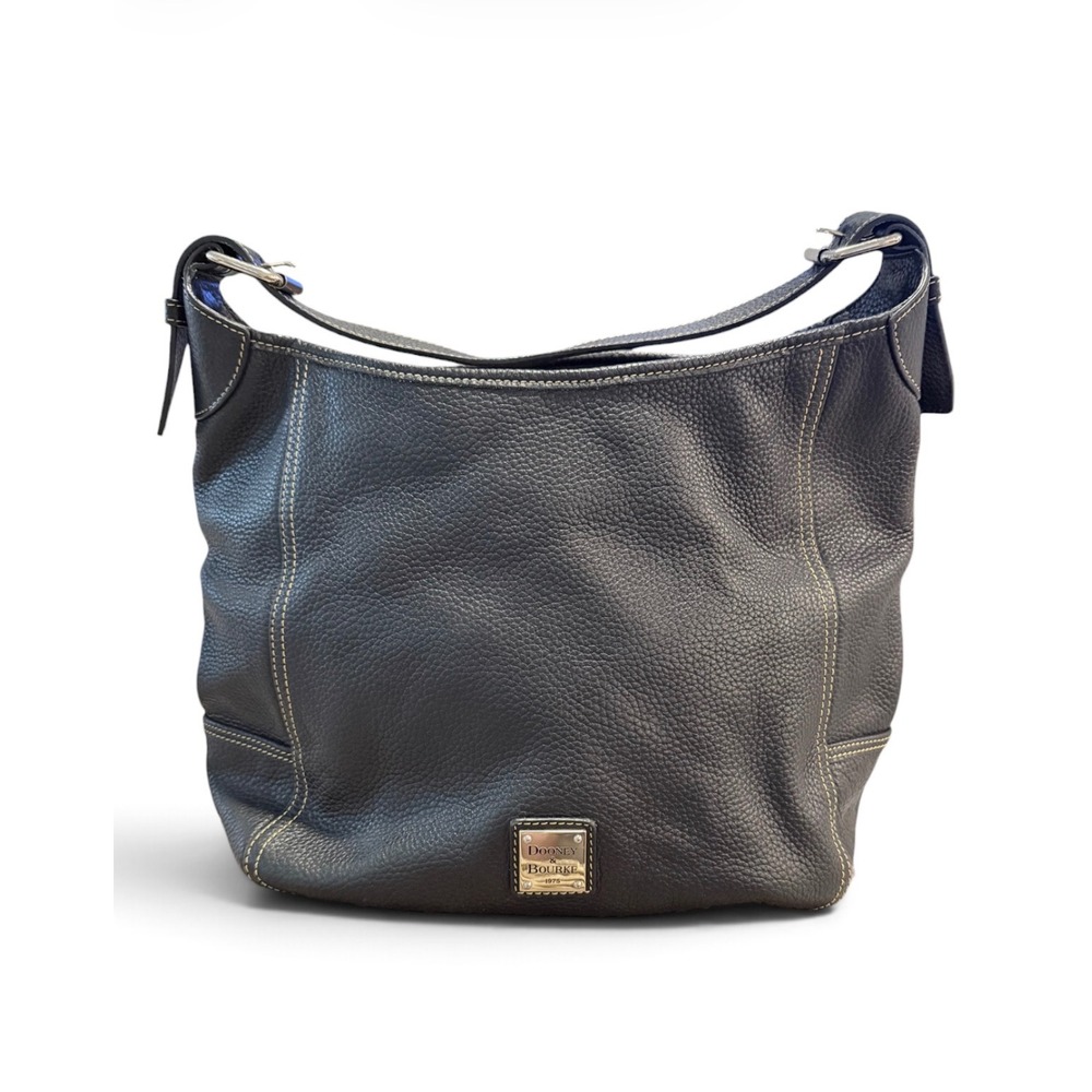 Dooney & Bourke Pebbled Leather Hobo Bag Navy Contrast Stitch Zipper